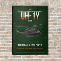 Thumbnail for Bell UH-1Y Venom vertical canvas print - framed - dark green background