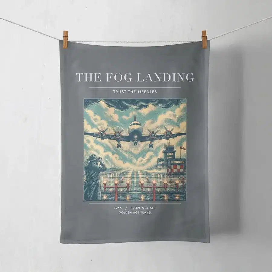 VINTAGE G4095 - The Fog Landing - Designed Towels design on gray