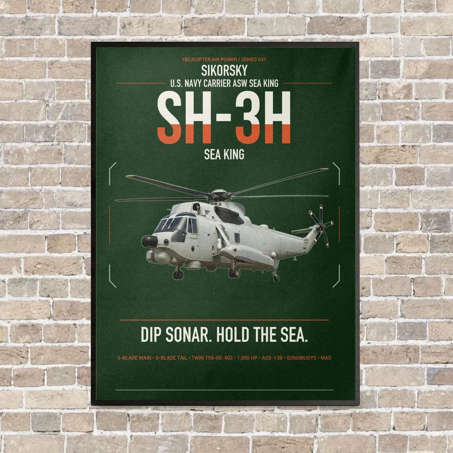 Sikorsky SH-3H Sea King vertical canvas print - framed - dark green background