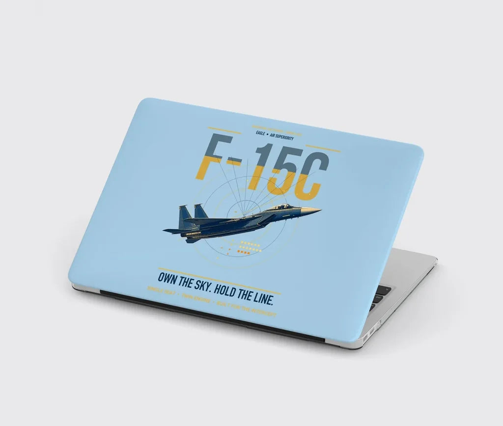 F-15C Eagle design on light blue MacBook case