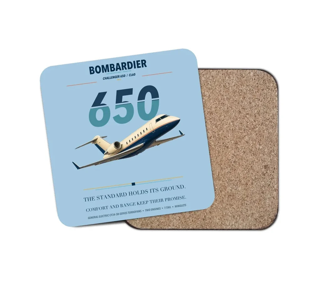 Bombardier Challenger 650 design on light blue 1 piece coaster