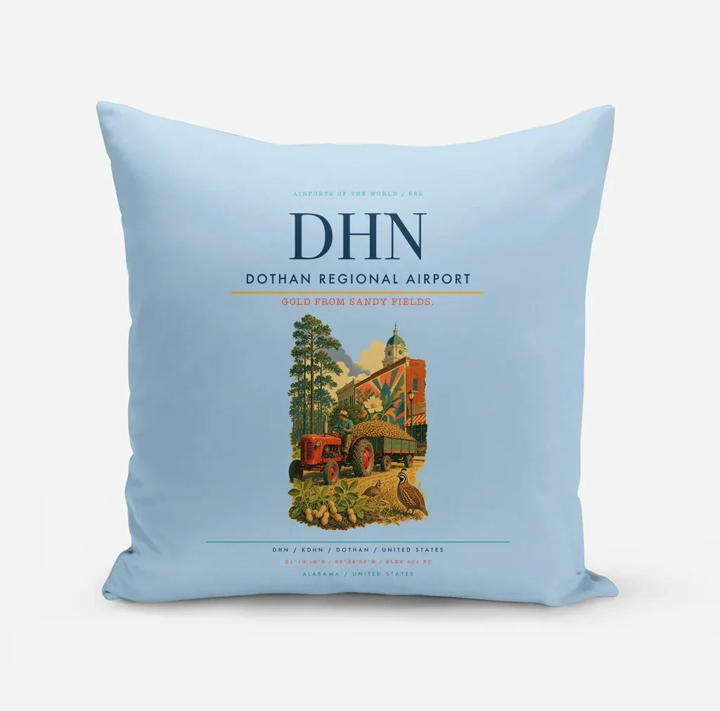 Dothan Regional Airport (DHN) design on light blue pillow