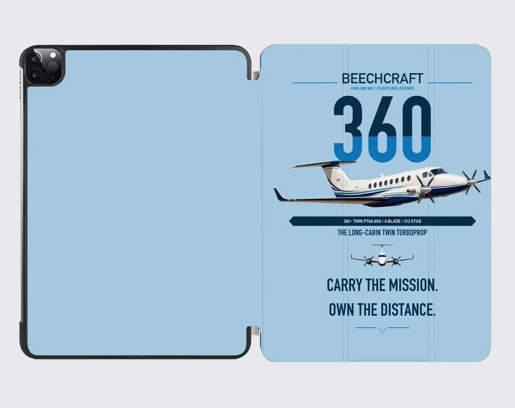 Beechcraft King Air 360 design on light blue ipad tablet case