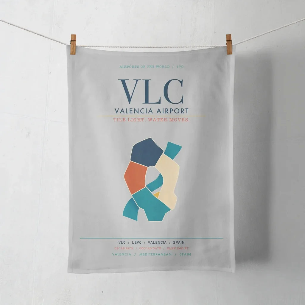 Valencia Airport (VLC) design on light gray towel