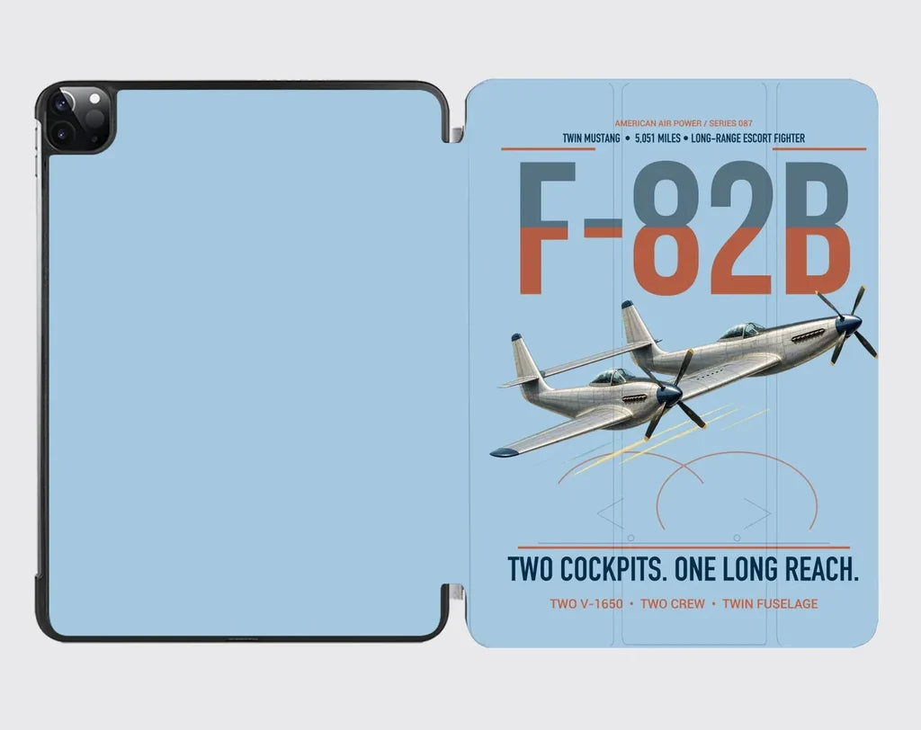 F-82B Twin Mustang design on light blue ipad tablet case