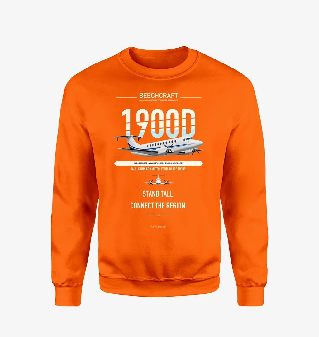 Beechcraft 1900D design on orange sweatshirt