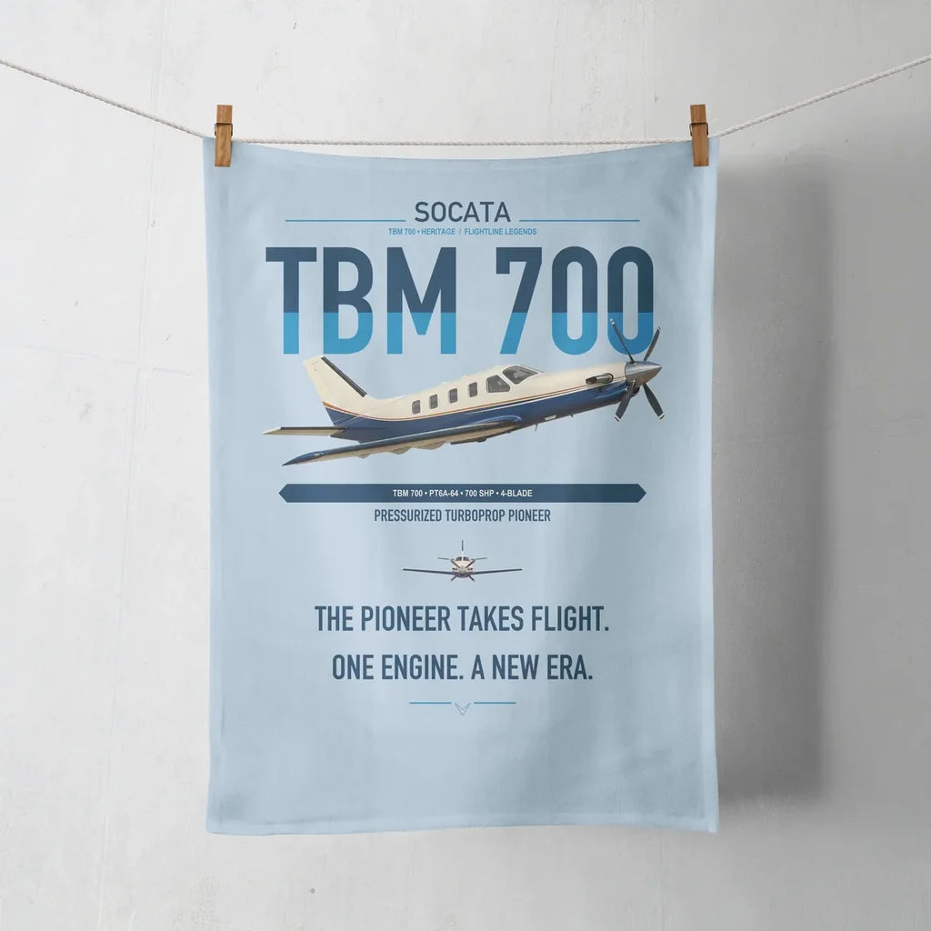 Socata TBM 700 design on light blue towel