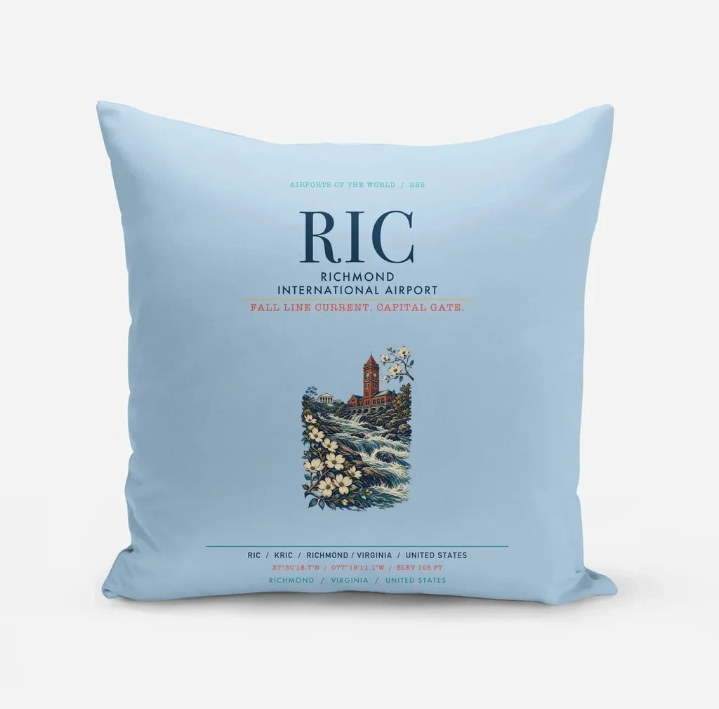 Richmond International Airport (RIC) design on light blue pillow