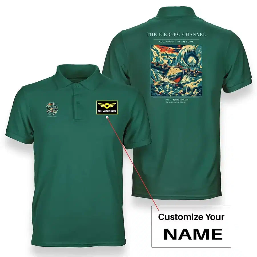 VINTAGE G4276 - The Iceberg Channel - Double-Side Polo T-Shirt design on green+name