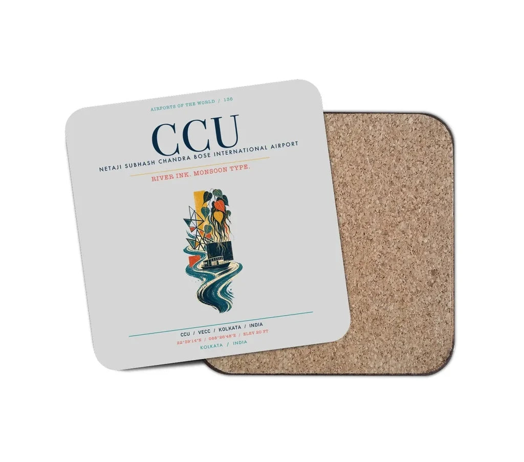 Netaji Subhash Chandra Bose International Airport Kolkata (CCU) design on light gray 1 piece coaster
