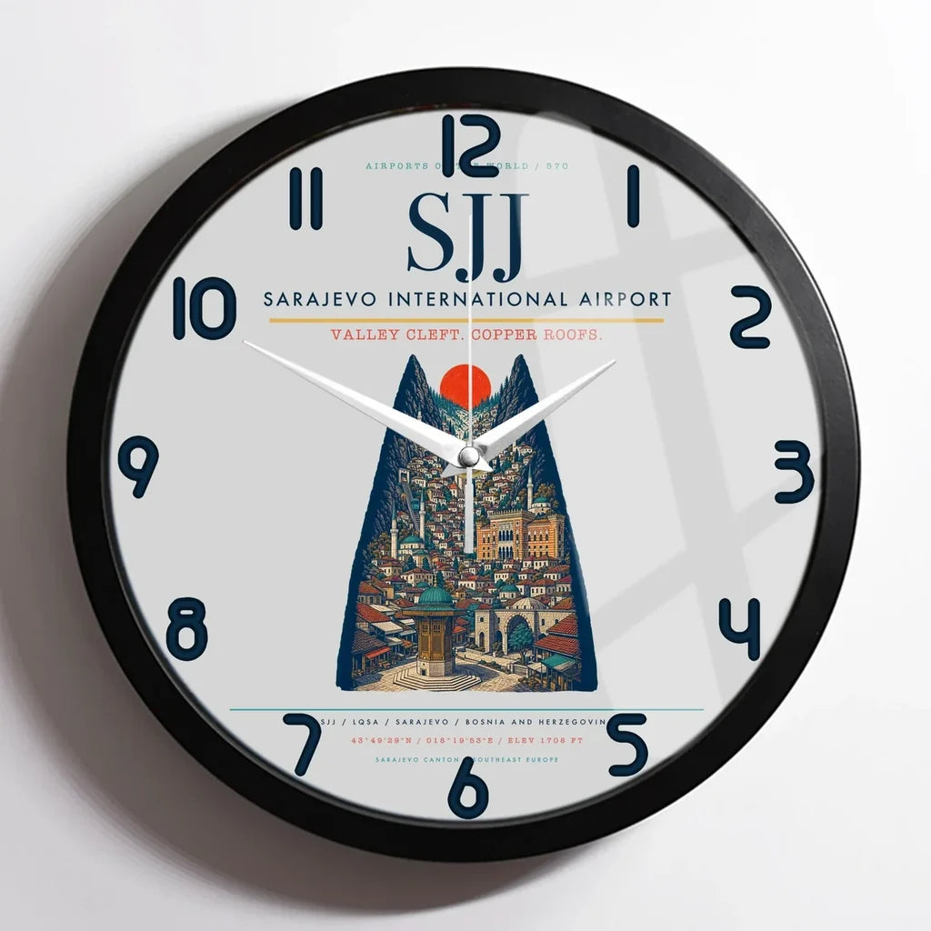 Sarajevo International Airport SJJ Wall-Clock Framed - Light Gray