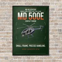 Thumbnail for MD Helicopters MD 500E vertical canvas print - framed - dark green background