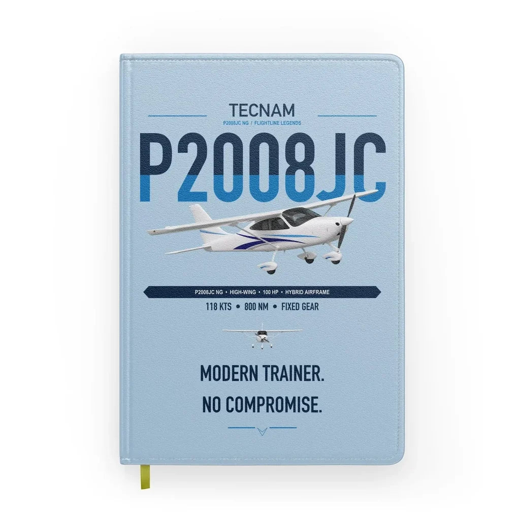 Tecnam P2008JC NG design on light blue notebook