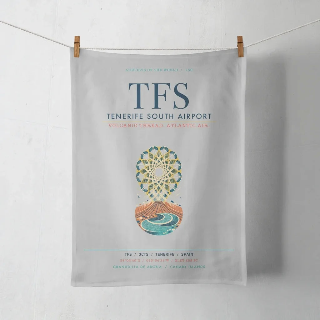 Tenerife South Airport (TFS) design on light gray towel