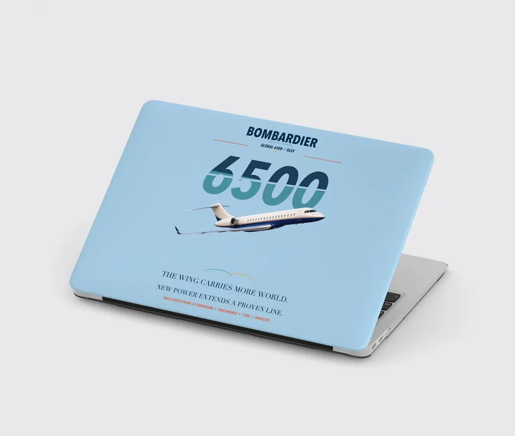 Bombardier Global 6500 design on light blue MacBook case