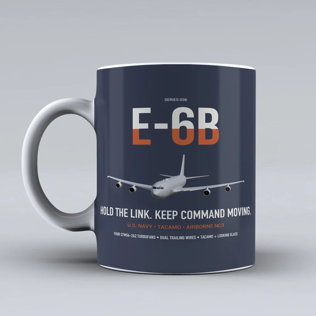 E-6B Mercury design on dark blue ceramic mug, double-side print