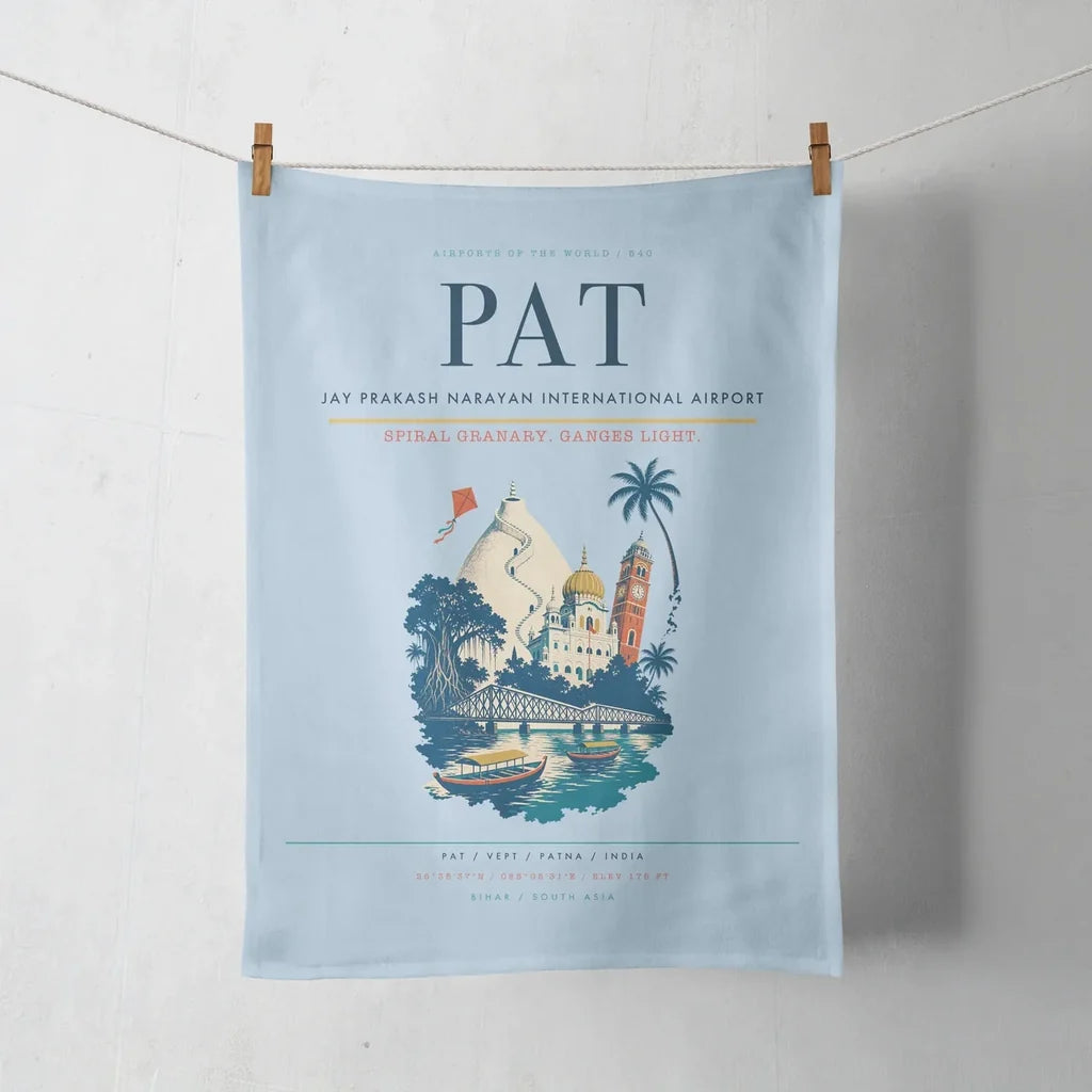 Jay Prakash Narayan International Airport (PAT) design on light blue towel
