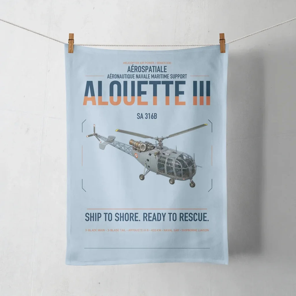 Aérospatiale SA 316B Alouette III design on light blue towel