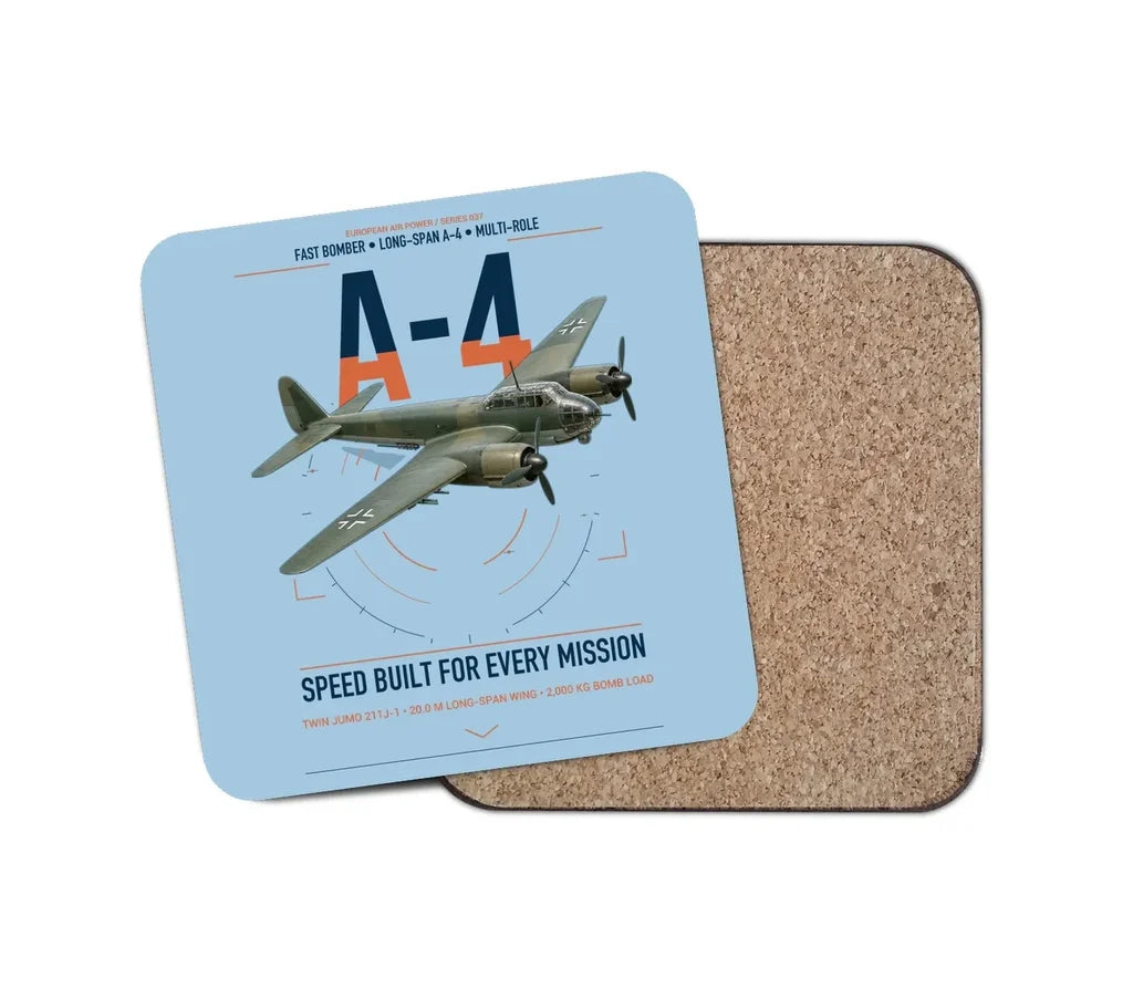 Junkers Ju 88A-4 design on light blue 1 piece coaster