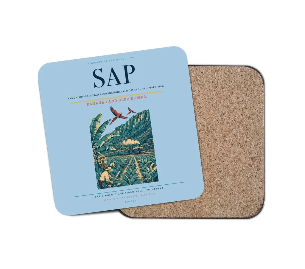 Ramón Villeda Morales International Airport (SAP) design on light blue 1 piece coaster