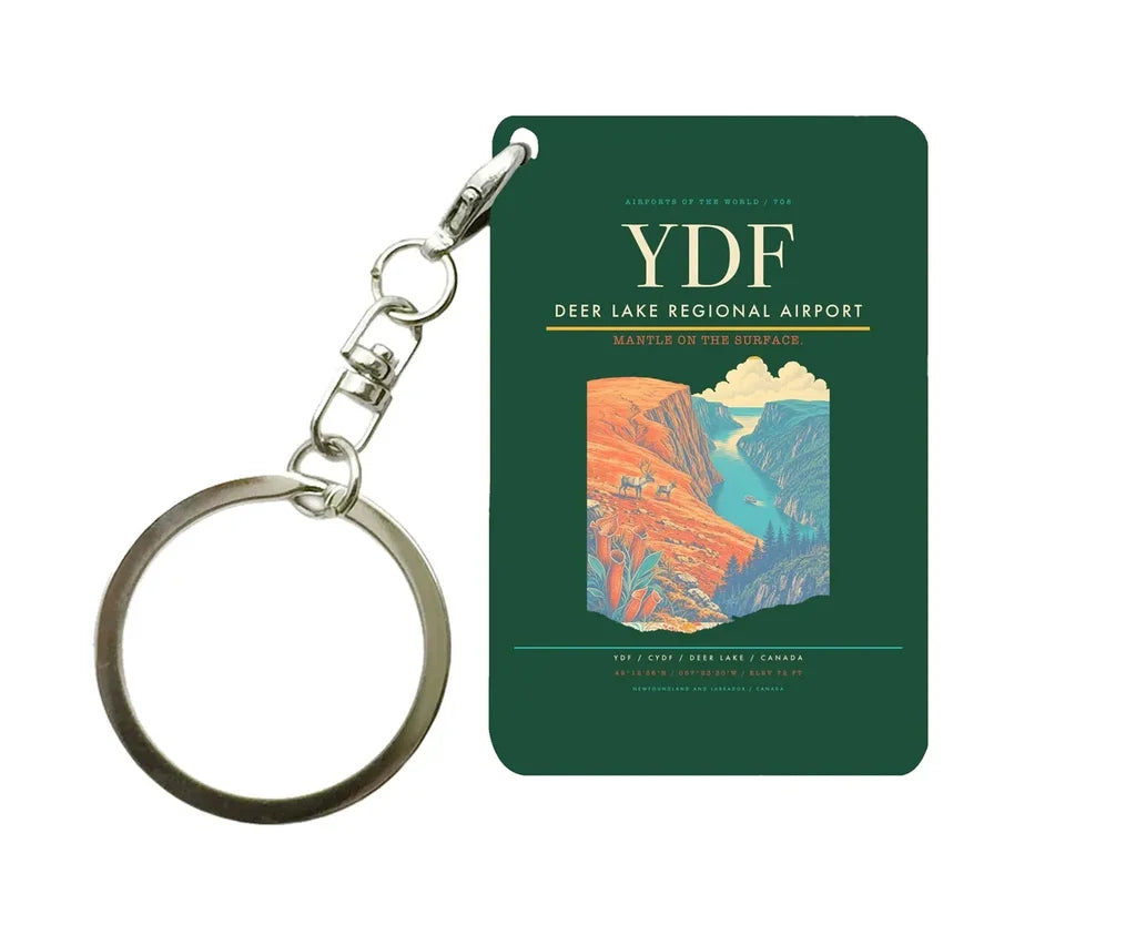 Deer Lake Regional Airport (YDF) design on dark green key chain