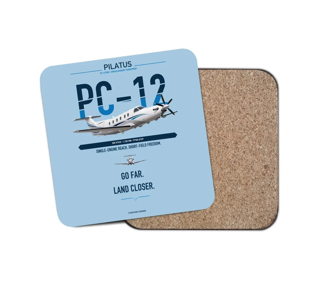 Pilatus PC-12 PRO design on light blue 1 piece coaster