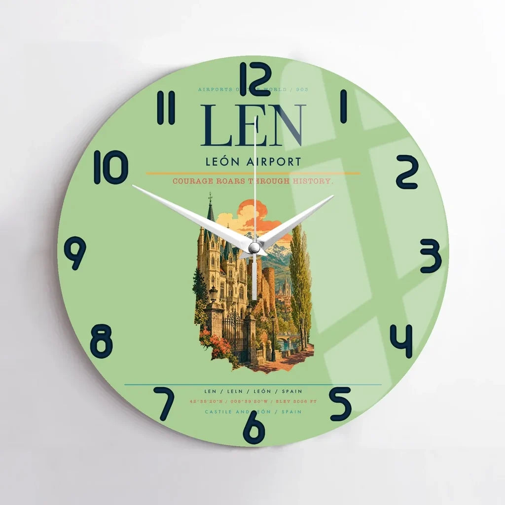León Airport (LEN) design on light green no frame wall clock