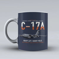 Thumbnail for C-17A Globemaster III design on dark blue ceramic mug, double-side print