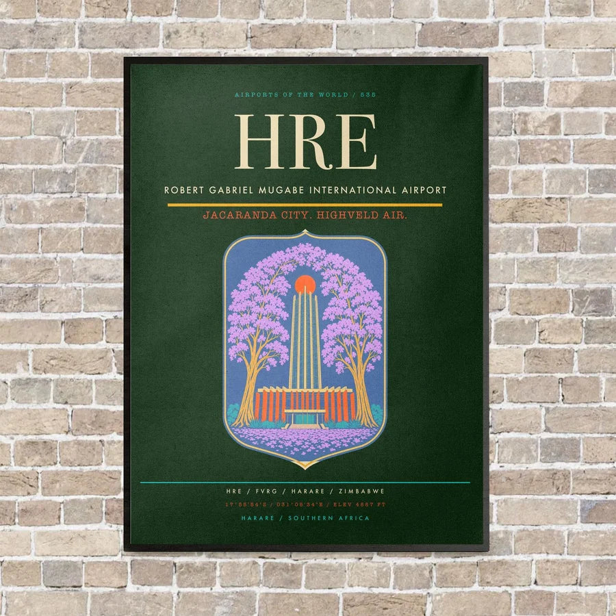 Robert Gabriel Mugabe International Airport HRE vertical canvas print - framed - dark green background