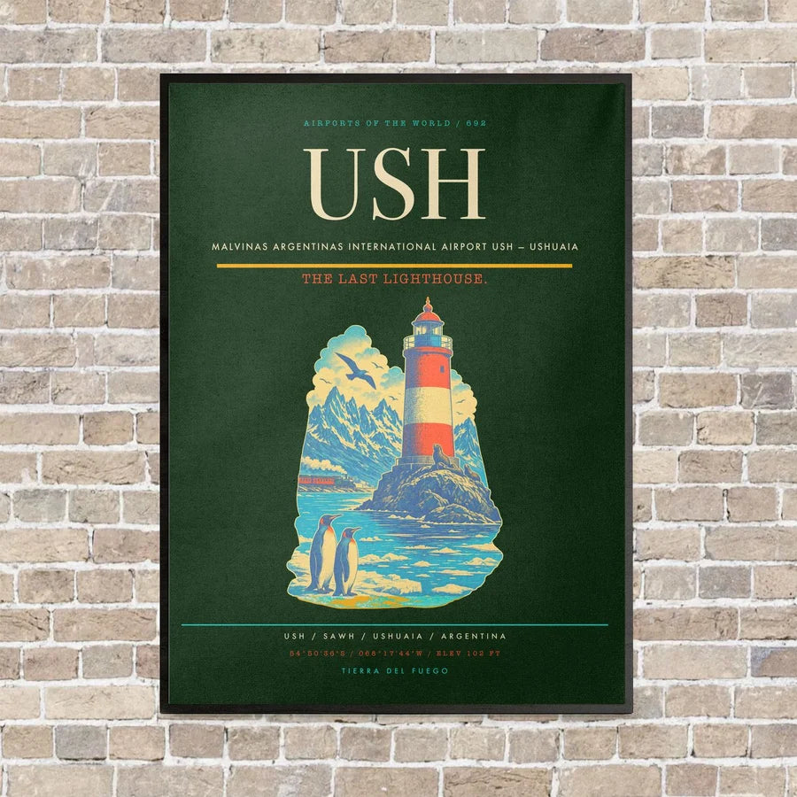 Malvinas Argentinas International Airport USH — Ushuaia vertical canvas print - framed - dark green background