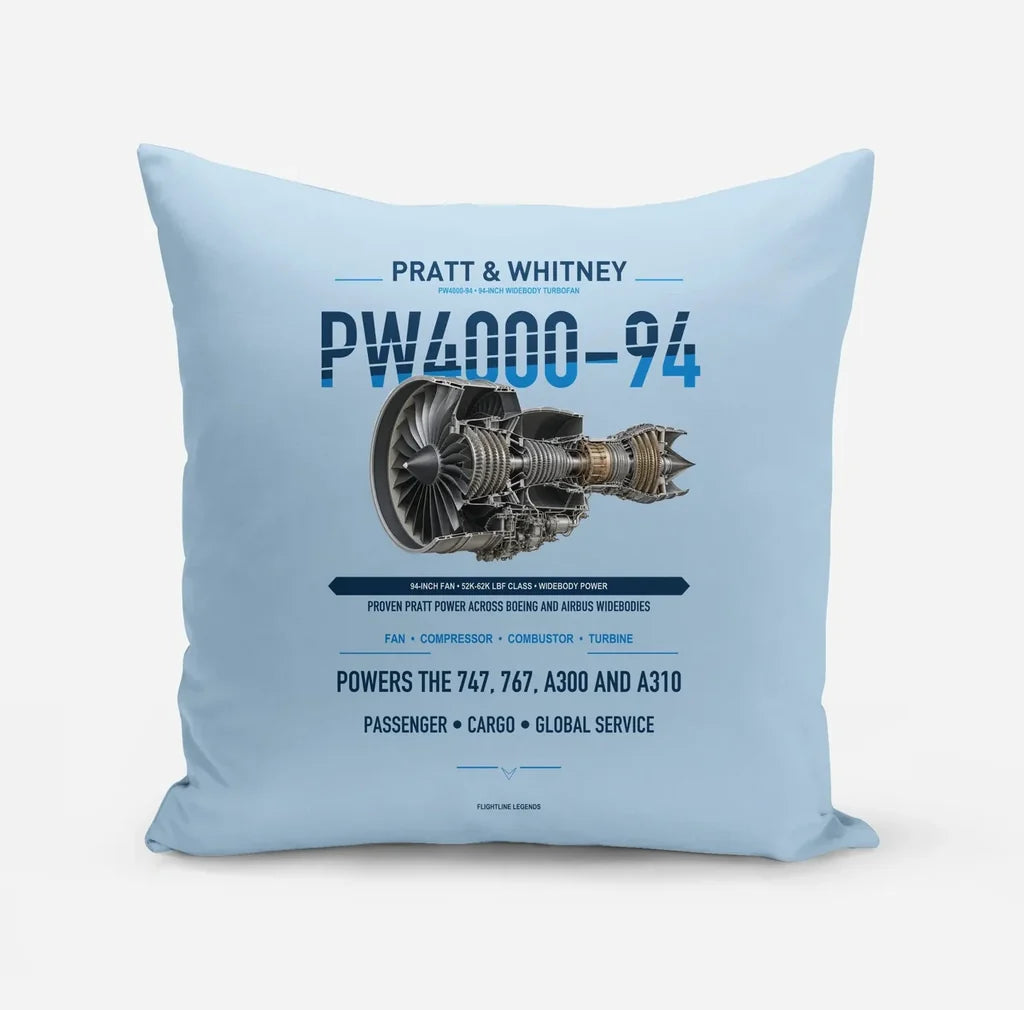 PW4000-94 design on light blue pillow