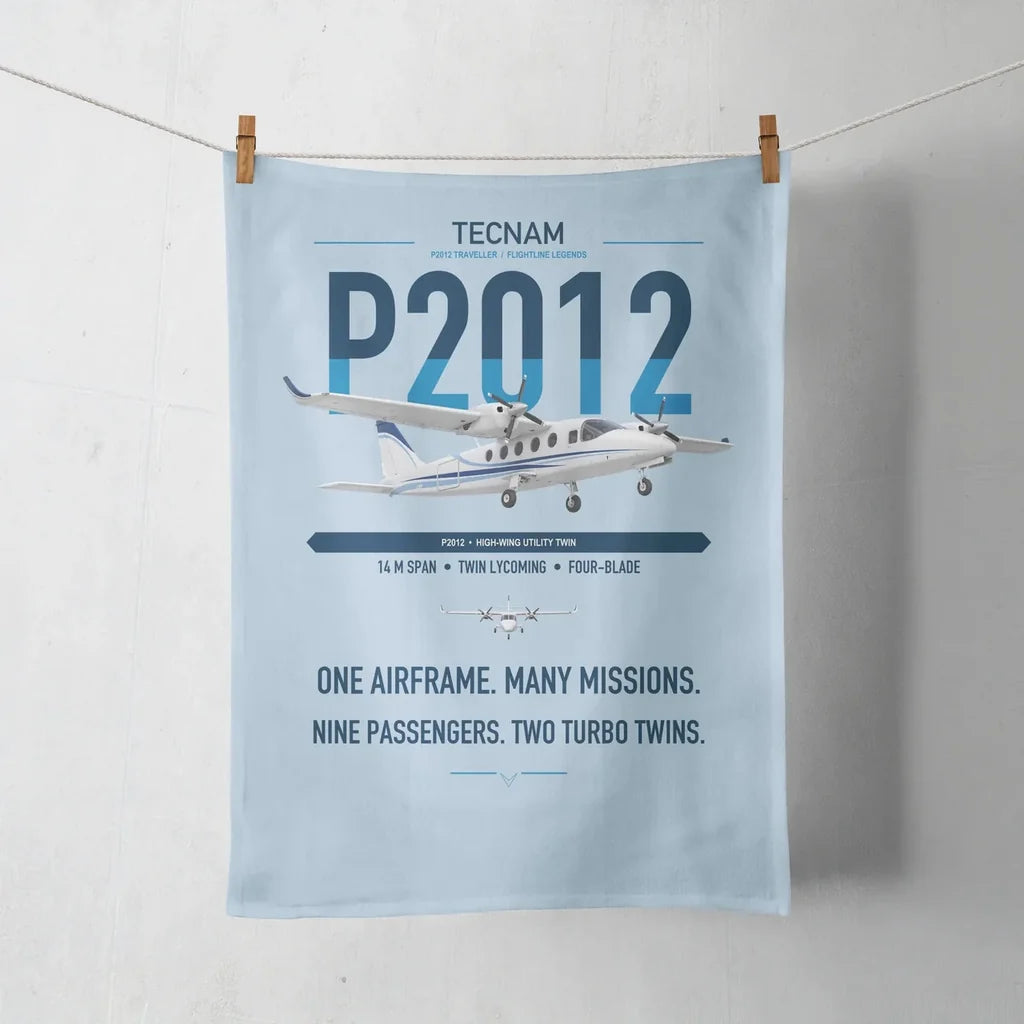 Tecnam P2012 Traveller design on light blue towel