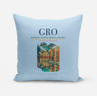 Thumbnail for Girona–Costa Brava Airport (GRO) design on light blue pillow