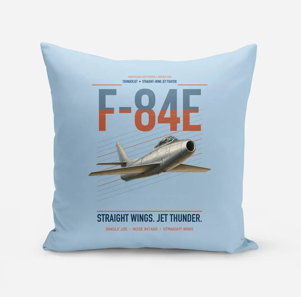 F-84E Thunderjet design on light blue pillow