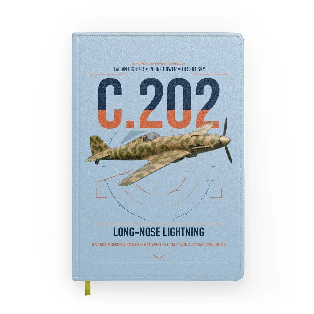 Macchi C.202 Folgore design on light blue notebook