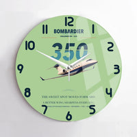 Thumbnail for Bombardier Challenger 350 design on light green no frame wall clock