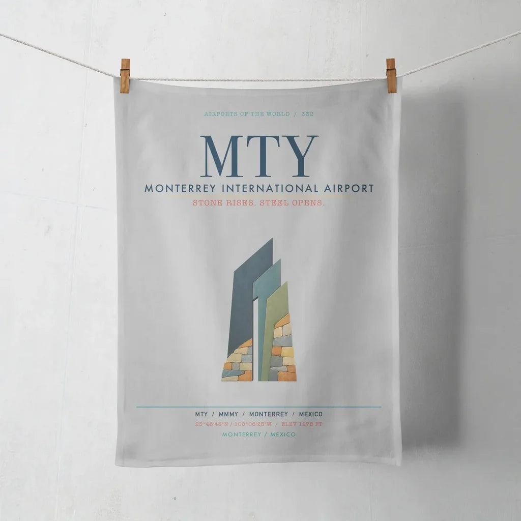 Monterrey International Airport (MTY) design on light gray towel