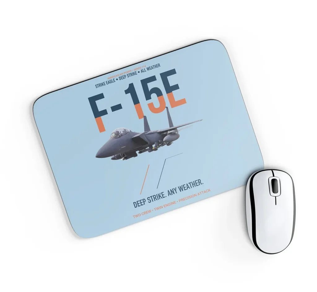 F-15E Strike Eagle Deep Strike Any Weather design on light blue rectangle mouse pad