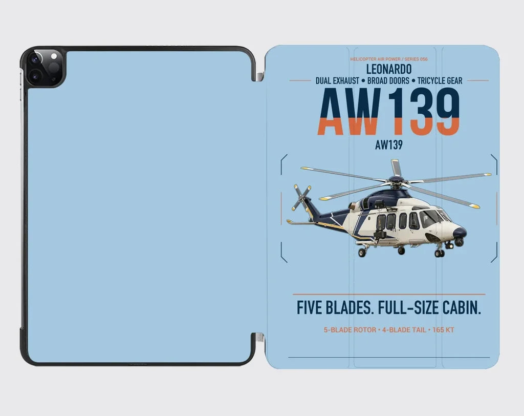 Leonardo AW139 design on light blue ipad tablet case