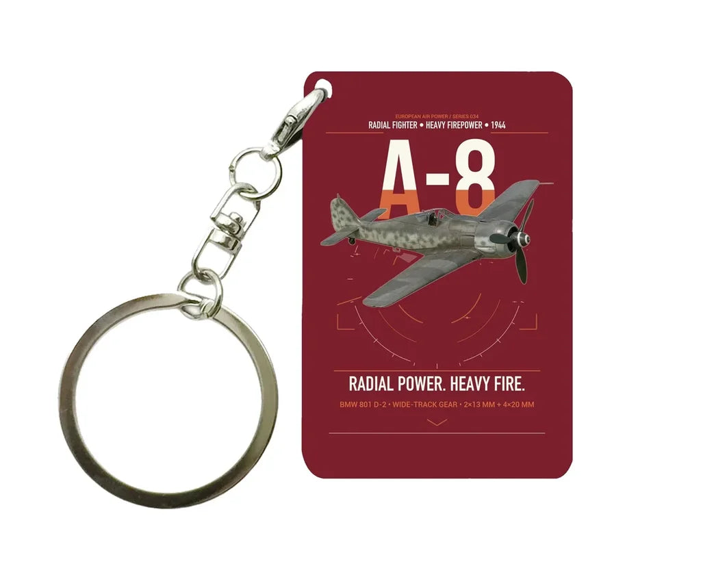 Focke-Wulf Fw 190A-8 design on dark red designed key chain, double-side print