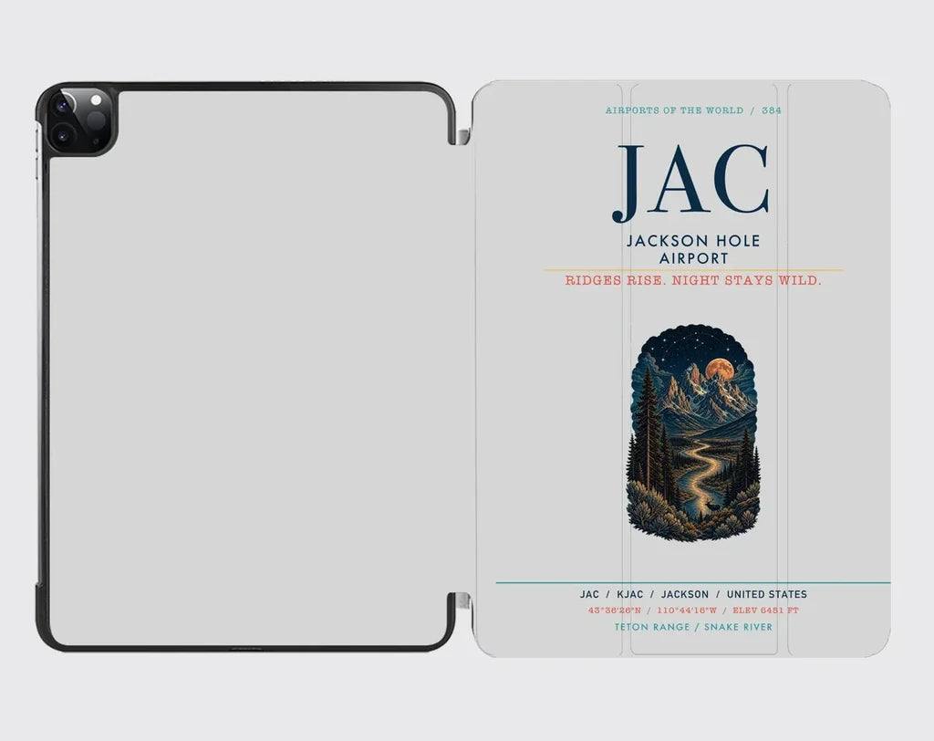 Jackson Hole Airport (JAC) design on light gray ipad tablet case