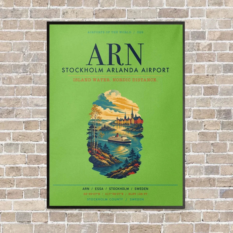 Stockholm Arlanda Airport ARN vertical canvas print - framed - light green background