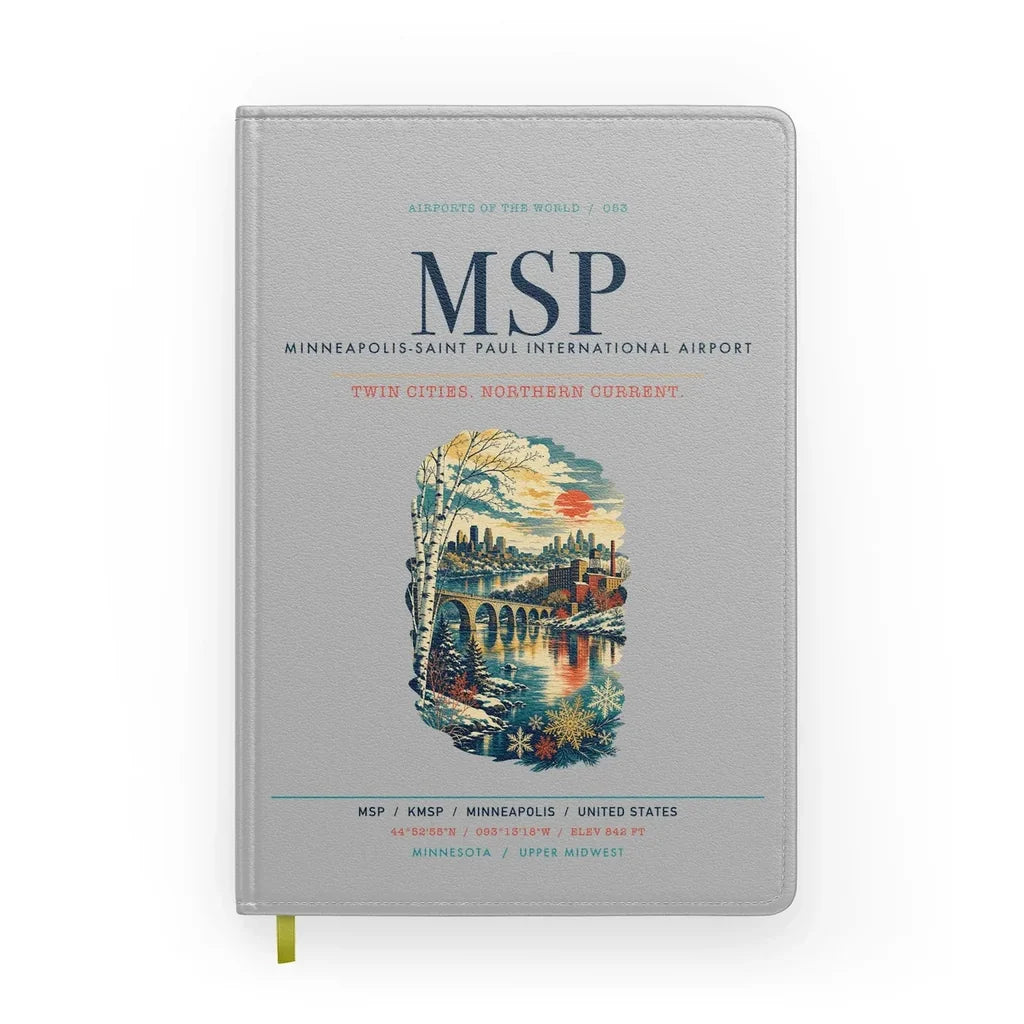 Minneapolis-Saint Paul International Airport (MSP) design on light gray notebook