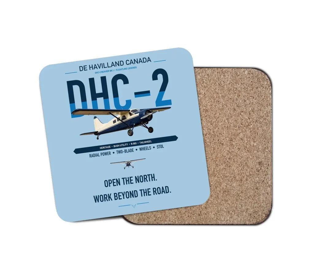 DHC-2 Beaver Mk I design on light blue 1 piece coaster