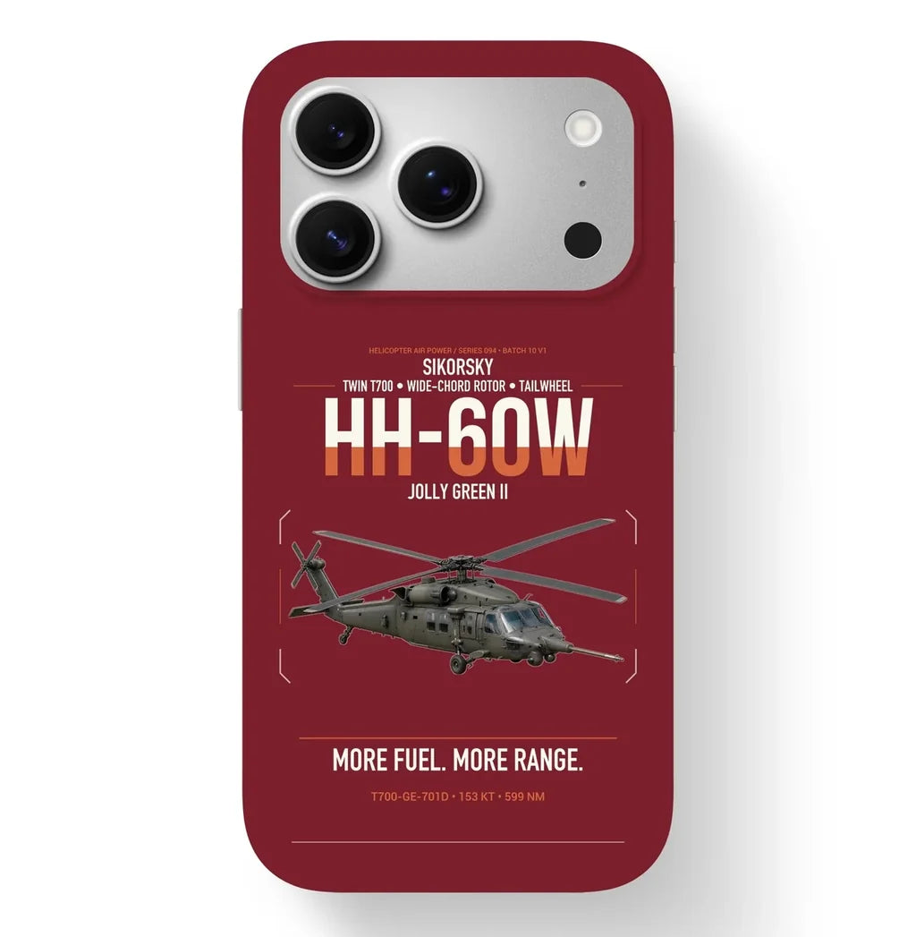 Sikorsky HH-60W Jolly Green II design on dark red magsafe iphone case, for iPhone 17 Pro