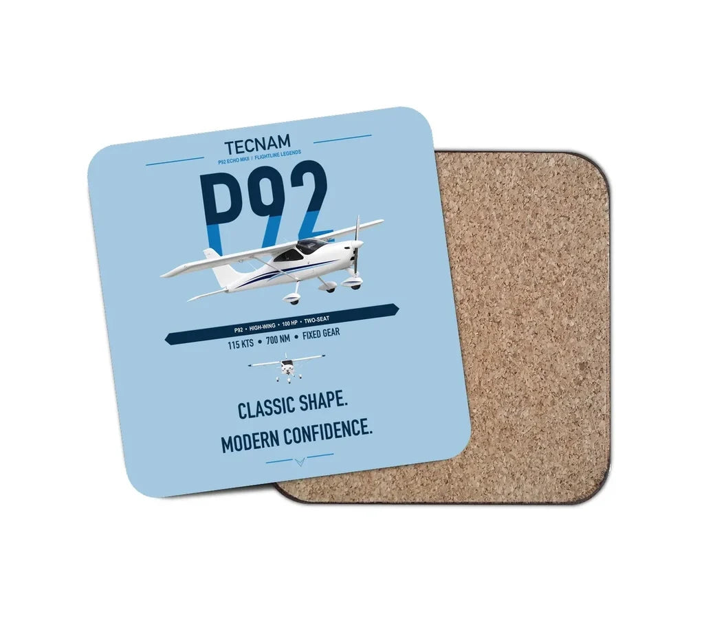 Tecnam P92 Echo MkII design on light blue 1 piece coaster