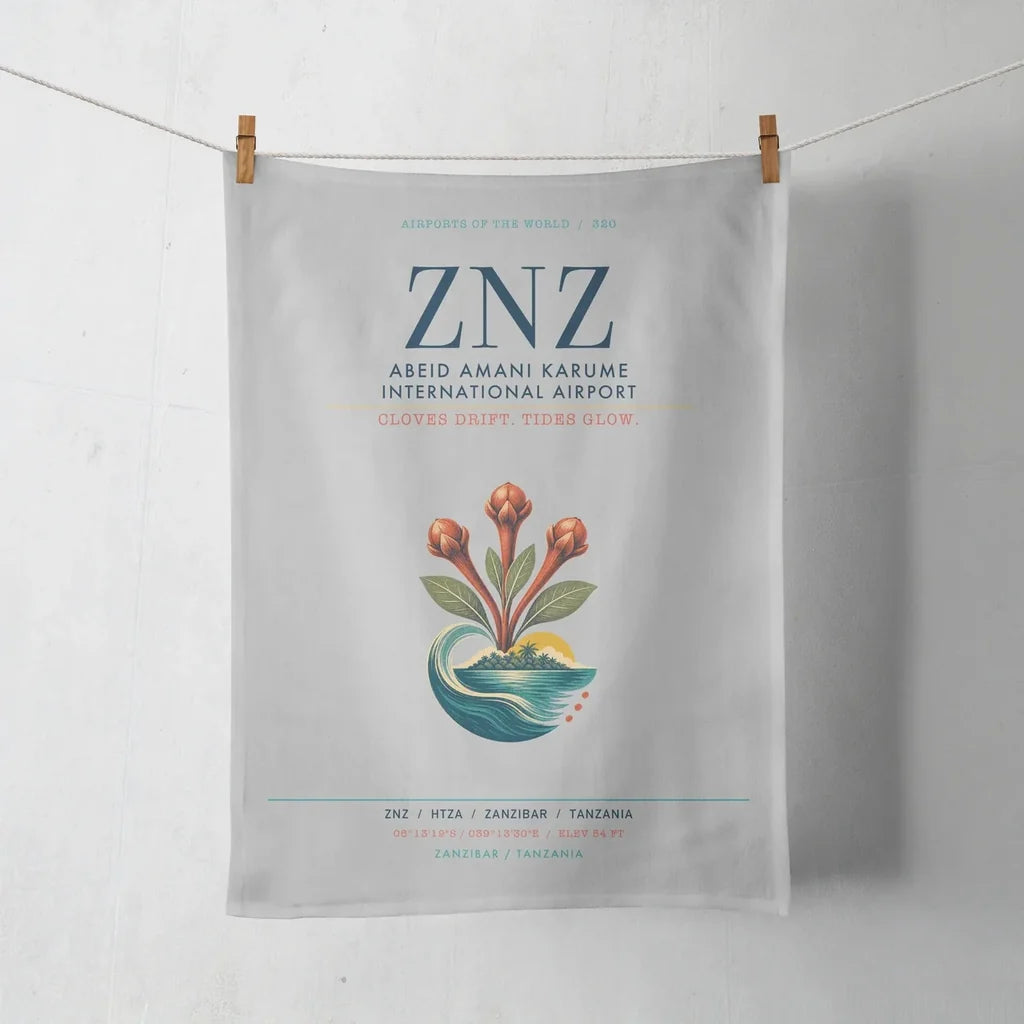 Abeid Amani Karume International Airport (ZNZ) design on light gray towel
