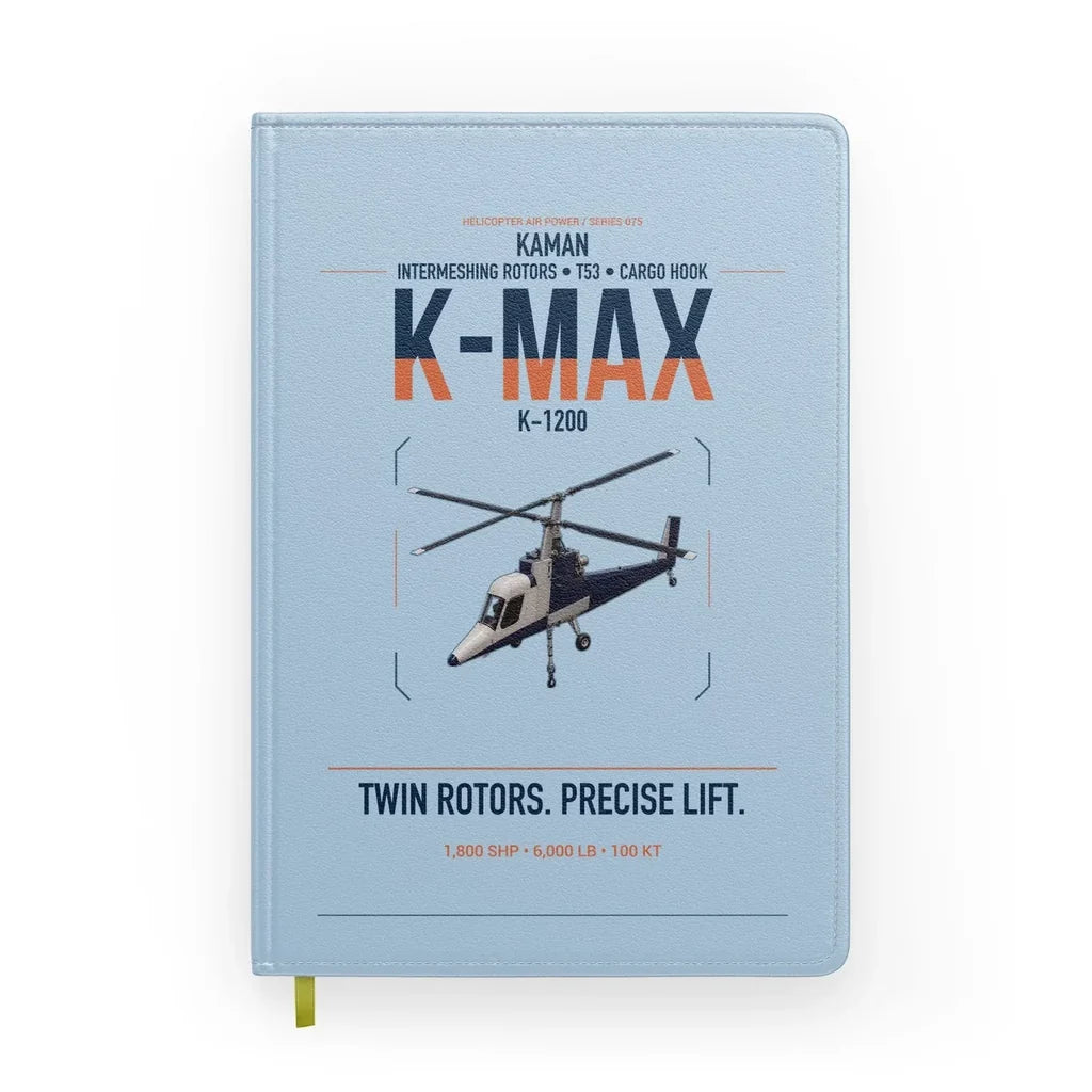 Kaman K-1200 K-MAX design on light blue notebook