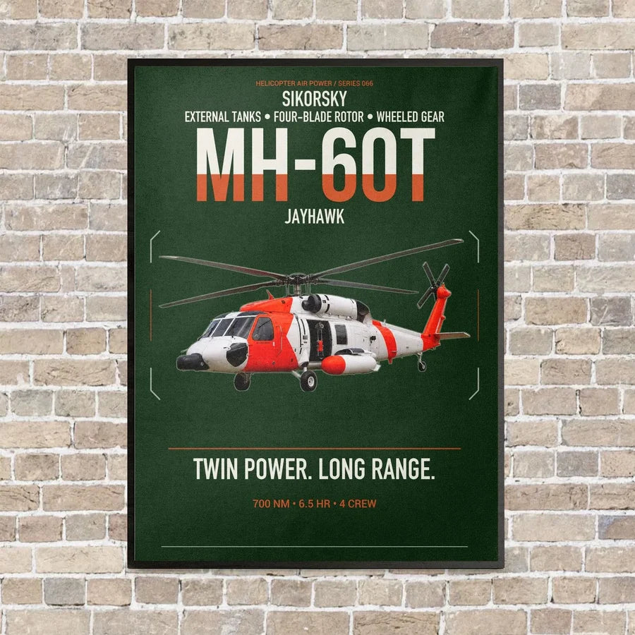 Sikorsky MH-60T Jayhawk vertical canvas print - framed - dark green background