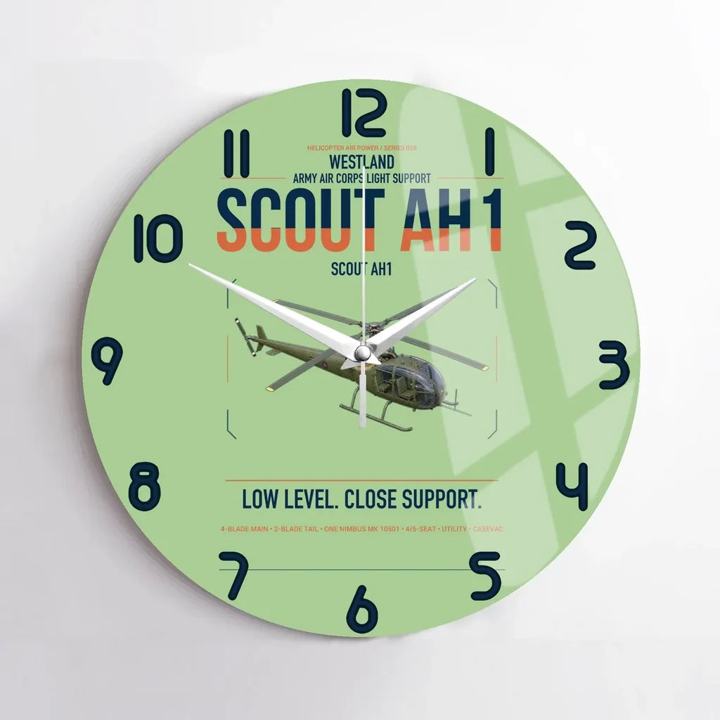 Westland Scout AH1 design on light green no frame wall clock